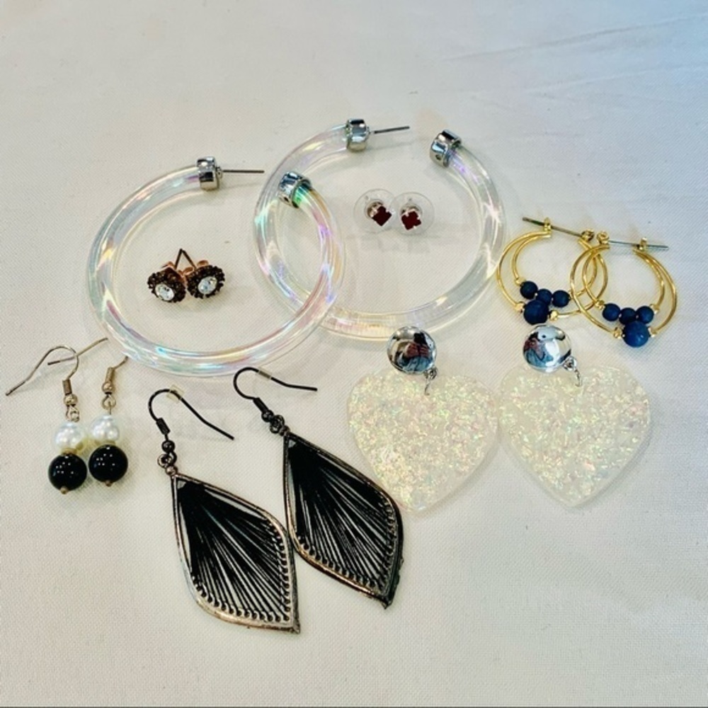7 pair lot bundle thick large bold clear acrylic hoop statement small stud